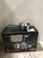 STAINLESS STEEL COOKWARE SET INDUCTION COMPATIBLE 16PCS TO INCLUDE IBILI SAUCEPAN WITH SPOUT 14CM STAINLESS STEEL