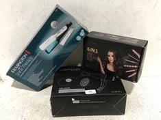 3 X ASSORTED HAIR STYLERS TO INCLUDE REMINGTON SHINE THERAPY WIDE PLATE STRAIGHTENERS