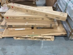 PALLET OF ASSORTED BED AND TABLE PARTS TO INCLUDE VIDA DESIGNS MEDINA 6 SEATER DINING TABLE IN OAK (KERBSIDE PALLET DELIVERY)