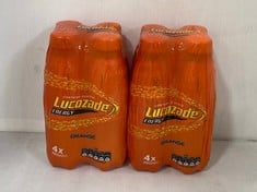 PALLET OF ASSORTED DRINKS TO INCLUDE LUCOZADE ENERGY ORANGE 4 X 380ML BBE DEC 2024. (COLLECTION ONLY)