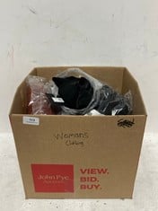 BOX OF ASSORTED WOMEN'S CLOTHING ITEMS TO INCLUDE SPARKLE CUFF SHIRT DRESS BLACK - SIZE 12