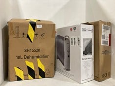 3 X ASSORTED HOUSEHOLD ITEMS TO INCLUDE SWAN 10L DEHUMIDIFIER - MODEL NO. SH15520