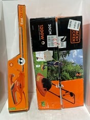 BLACK AND DECKER 1200W HOVER LAWNMOWER WITH STRIMMER TO INCLUDE FLYMO EASICUT 450 ELECTRIC HEDGE TRIMMER