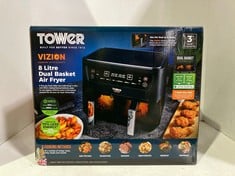 TOWER VORTX VIZION 8L DUAL BASKET AIR FRYER WITH DIGITAL CONTROL PANEL & 6 ONE-TOUCH PRESETS BLACK - RRP £119