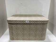 5 PIECE RECTANGLE FABRIC STORAGE BIN WITH LIDS WHITE MOTIF / BEIGE