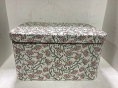 5 PIECE RECTANGLE FABRIC STORAGE BIN WITH LIDS FLORAL MOTIF / WHITE