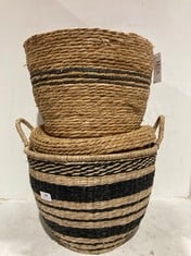 3 PIECE CIRCLE WICKER BASKET WITH HANDLES BLACK / NATURAL TO INCLUDE 3 PIECE WICKER BASKET WITH LIDS NATURAL