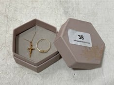 LOVE GOLD 9CT GOLD CRUCIFIX PENDANT NECKLACE - RRP £140 TO INCLUDE GOLD RING