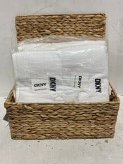 SET OF DNKY WHITE TOWEL BATHROOM COLLECTION TO INCLUDE RGI HOME WOVEN WICKER STORAGE BOX