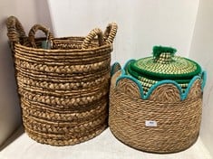 4 X ASSORTED STORAGE BASKETS TO INCLUDE WOVEN BASKET- NEUTRAL/BLUE