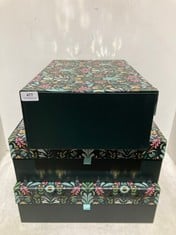 QTY OF STORAGE/GIFT BOXES IN FLORAL MOTIF/BLACK