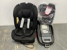 3 X ASSORTED CAR SEATS / BASES TO INCLUDE BLACK FABRIC BABY CAR SAFETY SEAT (SALEROOM 40)