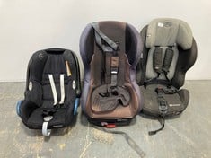 3 X ASSORTED CAR SEATS TO INCLUDE KINDERKRAFT CHILD SAFETY CAR SEAT IN GREY FABRIC (SALEROOM 40)