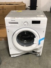 HISENSE FREESTANDING INTEGRATED WASHING MACHINE IN WHITE - MODEL NO. WF3M741BWI - RRP �369 (BROKEN) (ZONE 1)