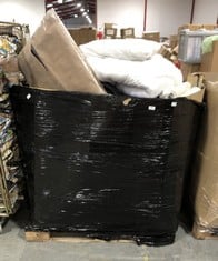 PALLET OF ASSORTED ITEMS TO INCLUDE DOUBLE FABRIC HEADBOARD IN BROWN (ZONE 3) (KERBSIDE PALLET DELIVERY)