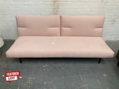 3 SEATER FOLD OUT SOFA BED IN LIGHT PINK FABRIC - RRP �250 (SALEROOM 40)