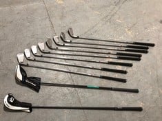 APPROX 10 X ASSORTED GOLF CLUBS TO INCLUDE TAYLOR MADE KBS HYBRID GOLF CLUB 4/22 DEGREE - WITH COVER (ZONE 3)