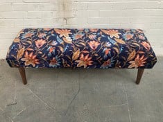 FLORAL PRINT FABRIC OTTOMAN IN NAVY / MULTICOLOUR - RRP �260 (SALEROOM 40)