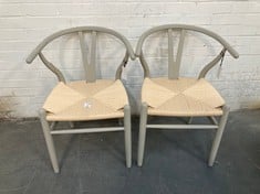 SKOVDE SET OF 2 WOODEN / WOVEN DINING CHAIR IN LIGHT GREY / NATURAL - RRP �180 (SALEROOM 40)