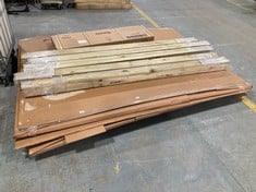 PALLET OF ASSORTED ITEMS TO INCLUDE LARGE STRIPS OF WOODEN DECKING TO ALSO INCLUDE OUTSUNNY 9FT X 6FT METAL OUTDOOR GARDEN SHED PART 3 OF 3 (ZONE 4) (KERBSIDE PALLET DELIVERY)