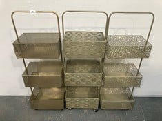 3 X PORTABLE METAL 3 TIER BATHROOM STORAGE TROLLEY IN ASSORTED PATTERNS (SALEROOM 40)