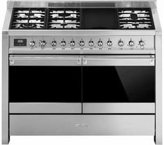 SMEG OPERA DUAL FUEL RANGE COOKER IN STAINLESS STEEL - MODEL NO. A4-81 - RRP �4499 (SALEROOM 40) (KERBSIDE PALLET DELIVERY)