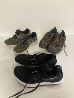 QTY OF SHOES TO INCLUDE ASICS RUNNING TRAINERS IN BLACK SIZE UK 8