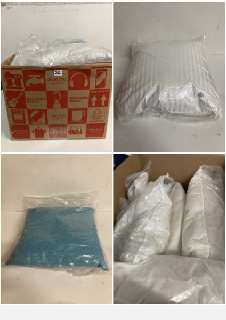 BOX OF ITEMS TO INCLUDE COTTON MINERAL COATED PILLOW IN BLUE