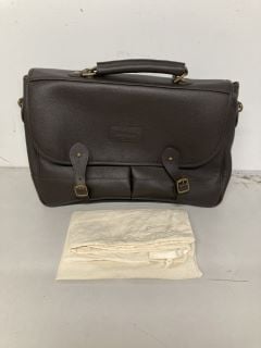 BARBOUR LEATHER BRIEFCASE IN DARK BROWN