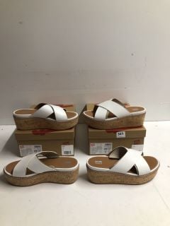 2 X ELOISE LEATHER/CORK WEDGE CROSS SLIDES IN URBAN WHITE SIZE UK 7