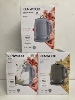 3 X KENWOOD DUSK COLLECTION KETTLES IN VARIOUS COLOURS