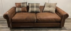 DFS.COM BROWN LEATHER 3 SEATER SOFA  RRP £799: LOCATION - FLOOR(COLLECTION OR OPTIONAL DELIVERY AVAILABLE)