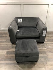 DFS.COM GREY SUEDE ARM CHAIR WITH FOOT STOOL  RRP £469: LOCATION - FLOOR(COLLECTION OR OPTIONAL DELIVERY AVAILABLE)