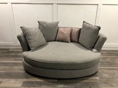 DFS.COM GREY FABRIC ROUND SOFA CHAIR  RRP £749: LOCATION - FLOOR(COLLECTION OR OPTIONAL DELIVERY AVAILABLE)