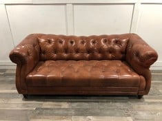 DFS.COM BROWN LEATHER 3 SEATER SOFA  RRP £1299: LOCATION - FLOOR(COLLECTION OR OPTIONAL DELIVERY AVAILABLE)