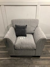 DFS.COM GREY FABRIC ARM CHAIR WITH FOOT STOOL  RRP £489: LOCATION - FLOOR(COLLECTION OR OPTIONAL DELIVERY AVAILABLE)