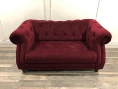 DFS.COM RED SUEDE 2 SEATER SOFA  RRP £899: LOCATION - FLOOR(COLLECTION OR OPTIONAL DELIVERY AVAILABLE)