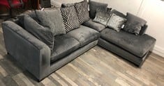 DFS.COM GREY SUEDE 3 SEATER CORNER SOFA  RRP £1149: LOCATION - FLOOR(COLLECTION OR OPTIONAL DELIVERY AVAILABLE)