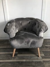 DFS.COM GREY SUEDE ARMCHAIR RRP £429: LOCATION - FLOOR(COLLECTION OR OPTIONAL DELIVERY AVAILABLE)