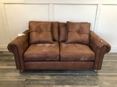 DFS.COM BROWN LEATHER 2 SEATER SOFA RRP £1099: LOCATION - FLOOR(COLLECTION OR OPTIONAL DELIVERY AVAILABLE)