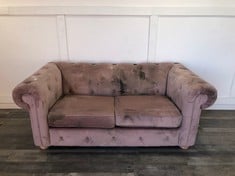 DFS.COM PINK SUEDE 2 SEATER SOFA  RRP £699: LOCATION - FLOOR(COLLECTION OR OPTIONAL DELIVERY AVAILABLE)