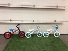 2 X DISNEY FROZEN II BALANCE BIKES & 1 X PAW PATROL BALANCE BIKE: LOCATION - FLOOR(COLLECTION OR OPTIONAL DELIVERY AVAILABLE)