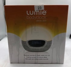 LUMIE BODYCLOCK SHINE 300 - WAKE-UP LIGHT ALARM CLOCK WITH RADIO, 15 SOUNDS AND SLEEP SUNSET, WHITE.: LOCATION - A RACK