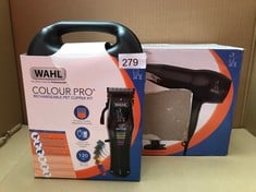 QUANTITY OF PET PRODUCTS ITEMS TO INCLUDE WAHL COLOUR PRO RECHARGEABLE PET CLIPPER, CLIPPERS WITH CODED COMBS, FULL COAT GROOMING FOR DOGS, LOW NOISE, CORDED/CORDLESS DOG CLIPPERS, BLACK: LOCATION -