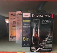 QUANTITY OF HEALTH & BEAUTY ITEMS TO INCLUDE REMINGTON BARBA BEARD TRIMMER (ADVANCED CERAMIC BLADES, POP-UP DETAIL TRIMMER, ADJUSTABLE ZOOM WHEEL, 9 LENGTH SETTINGS, COMB ATTACHMENT, CORD OR CORDLESS