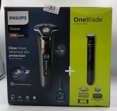 PHILIPS SHAVER SERIES 7000 - WET & DRY ELECTRIC SHAVER WITH SKINIQ TECHNOLOGY IN DARK CHROME WITH POP-UP TRIMMER, QUICK CLEANING POD AND CARTRIDGE, PHILIPS ONE BLADE (MODELS S7887/78 AND QI1864/20).: