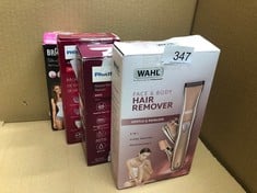 QUANTITY OF HEALTH & BEAUTY ITEMS TO INCLUDE WAHL 3-IN-1 LADIES FACE AND BODY HAIR REMOVER, PERFECT FOR GIFTING, WOMENS HAIR REMOVAL TRIMMER, FEMALE ROTARY SHAVER, EYEBROW SHAPER, COMB ATTACHMENT, FA