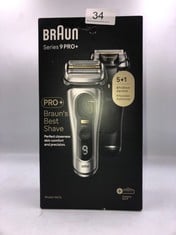 BRAUN SERIES 9 PRO ELECTRIC SHAVER WITH 3+1 HEAD, PROLIFT TRIMMER, CHARGING STAND & TRAVEL CASE, SONIC TECHNOLOGY, 9417S.: LOCATION - A RACK