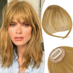 7 X RUWISS CLIP IN FRINGE 100% HUMAN HAIR CLIP IN BANGS WISPY BANGS FRINGE WITH TEMPLES FRINGE EXTENSIONS CLIP IN HAIR FOR WOMEN BANGS HAIRPIECES FOR DAILY WEAR(ORANGE BLONDE) - TOTAL RRP £98:: LOCAT