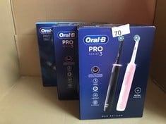 QUANTITY OF ITEMS TO INCLUDE ORAL-B PRO 3 ELECTRIC TOOTHBRUSHES FOR ADULTS, GIFTS FOR WOMEN / MEN, 1 CROSS ACTION TOOTHBRUSH HEAD & TRAVEL CASE, 3 MODES WITH TEETH WHITENING,  3500, BLACK, ORAL B: LO